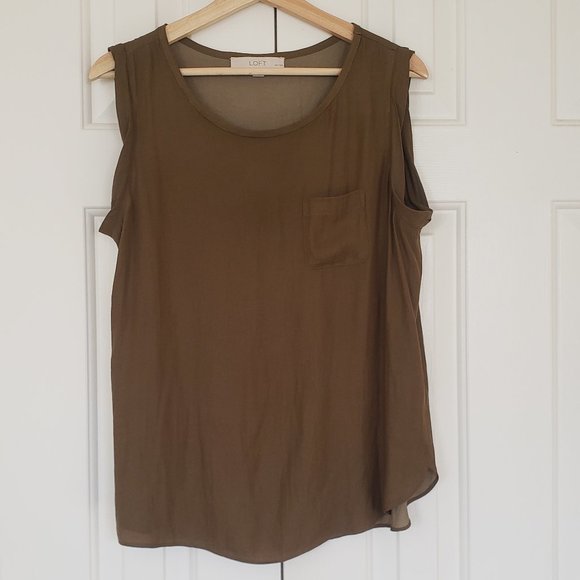 Loft Olive Green Silky Sleeveless Top - Size MP - Picture 3 of 9